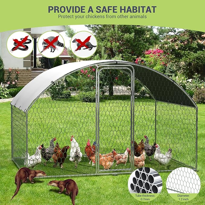 9.8'x6.5'x6.5' Large Metal Chicken Coop Walk-in Poultry Cage, Outdoor with Waterproof Anti-UV Cover & Galvanized Frame, Chicken Run for Backyard Farm, Ducks, Rabbits
