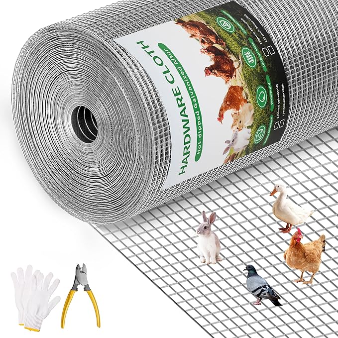 19Gauge 1/2in 36in×100ft Hardware Cloth Chicken Wire Fence Galvanized Wire Mesh Roll Plant Welded Metal Wire Fence Supports Poultry Animal Netting Cage Fence Used in Industry, Agriculture, Farming