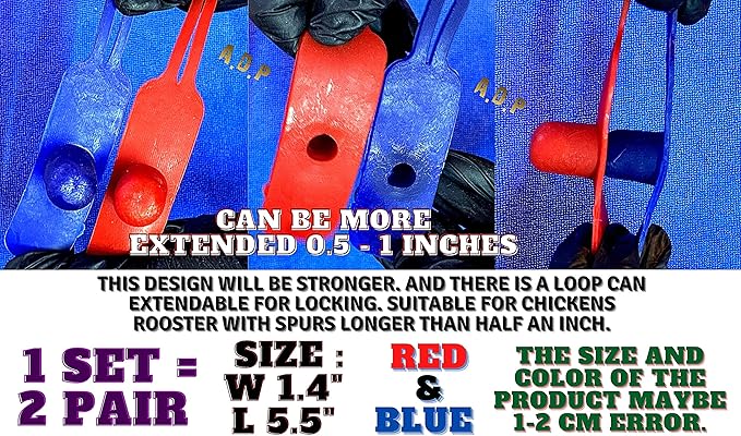 A.D.P. R4 Chicken Supplies Spur & Leg Protect Red Blue 2 Pair, Chicken Mitt Safety Poultry Hen Botas para GALLOS BREEDING, Best Rubber