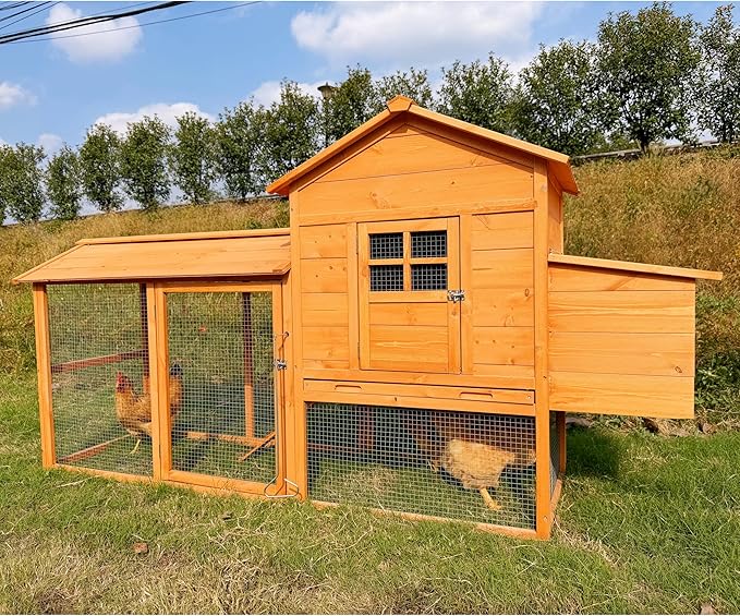 Wooden Chicken Coop for 4 to 6 Chickens Large Poultry Hen House with Outdoor Run Nesting Box Pull Out Tray and Easy Access Sliding Door