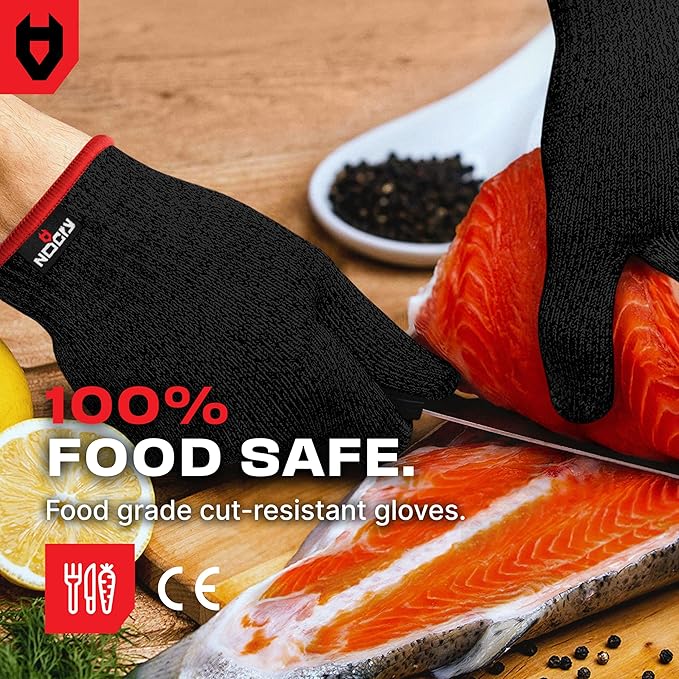 NoCry Premium Cut Resistant Gloves Food Grade — Level 5 Protection; Ambidextrous; Machine Washable; Superior Comfort and Dexterity; Lightweight — Perfect Cutting Gloves or Mandolin Glove