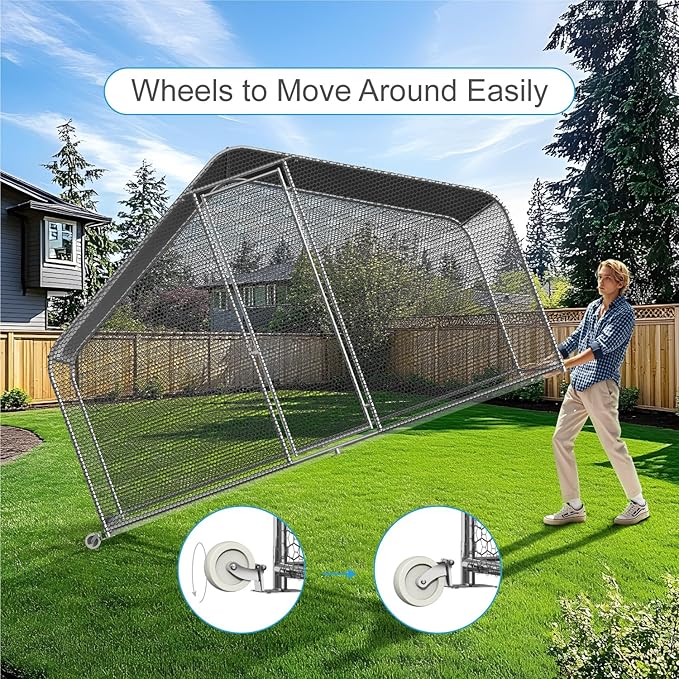 PETS TUFF Chicken Chalet - Chicken Coop for Chickens, Ducks, Rabbits & More - Predator-Resistant, Strong Wire with Mesh Bottom - Wheels for Easy Moving - Wind & Snow Durable Chicken Pen - 124”x81”x79”