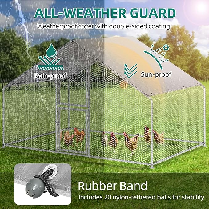 YITAHOME Large Chicken Coops for 6/10 Chickens, Metal Chicken Run Chicken House, Poultry Cage with Waterproof Cover for Goose Rabbits Ducks, Chicken Runs for Yard Outdoor(6.6 x 9.8 x 6.4 ft)