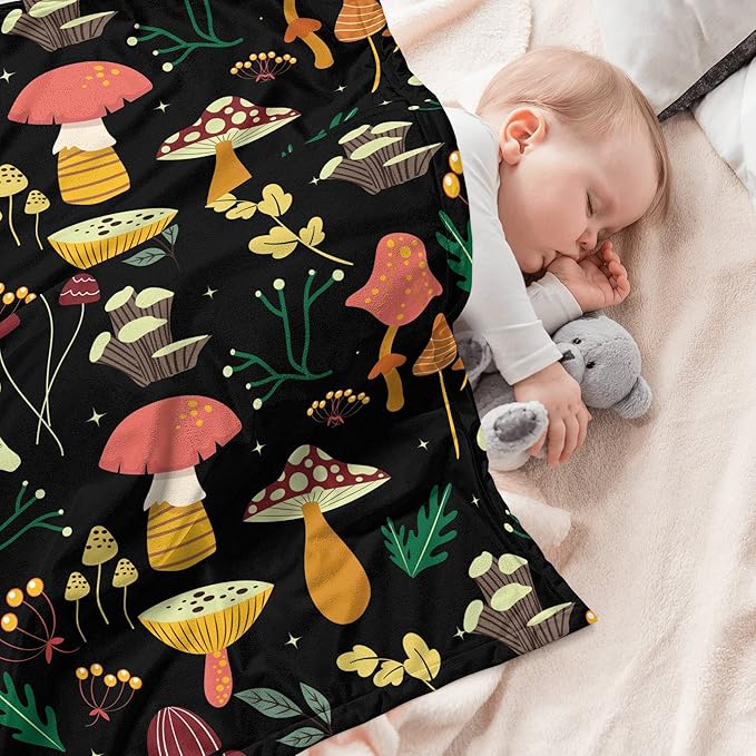 Mushroom Blanket Gifts for Women, Mushroom Throw Easter Blanket Soft Cozy Fleece for Couch Sofa Bed, Cute Cottagecore Decor for Home Bedroom, All Season, 60"x50"