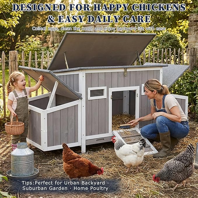 Outdoor Chicken Coop Wooden Hen House Hens Coop for Backyard Poultry Tractor for 2-4 Chickens with Weatherproof Asphalt Roof, 4 Nesting Box, 2 Roosting Bar, Pull-Out Tray (Coop84 NoRun)