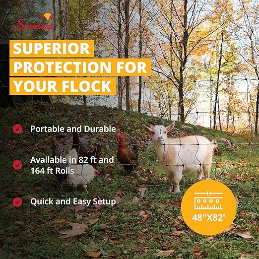 Stromberg's Electric Poultry Netting, Portable, Double-Spiked Posts, Graduated Spacing, Easy Placement, Stable, Predator Protection, 48” Tall x 82 ft Rolls