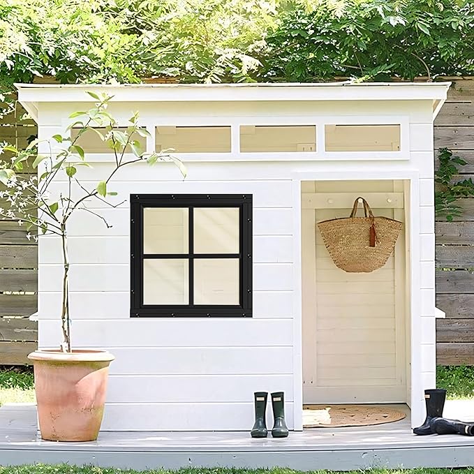 Shed Windows 2 Pack, Chicken Coop Windows 18" x 18" with Tempered Glass, Square Gable Flush Mounted Small Window for Shed, Playhouse, Household, Garage (Black)