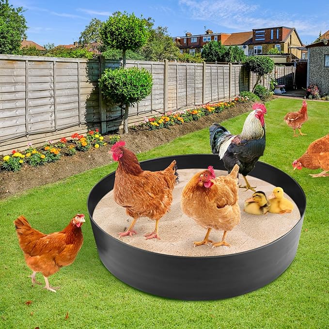 Chicken Dust Bath Tub, 40''D x 5.9''H Bottomless Design, PE Material, Adjustable Dust Bath for Chickens, Chicken Coop Cleaner Container,Essential Chicken Coop Accessory