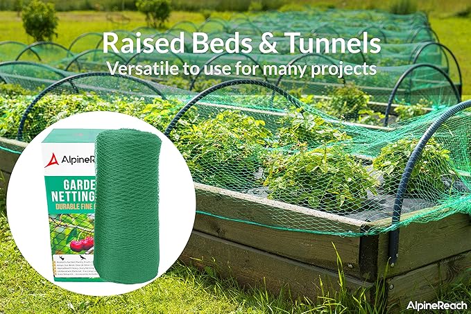 AlpineReach Garden Netting 7.5 x 100 ft Heavy Duty Bird Net, Deer, Plant Protection Extra Strong Woven Mesh, Reusable Kit with Zip Ties, Animal Fencing for Fruits Trees, Green