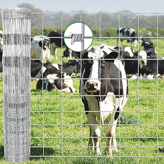 4ft x 164ft Galvanized Farm & Field Fence - Heavy Duty Animal Wire Mesh for Cattle, Goat, Deer, Sheep, Hog, Horse - Durable Yard Livestock Protection Fencing