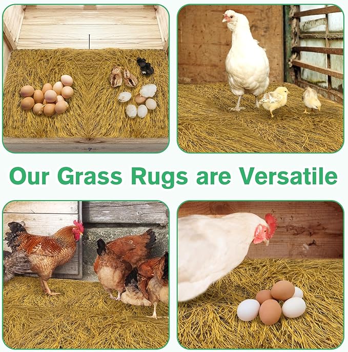 Hamiledyi 4 Pcs Chicken Nesting Pads Artificial Grass Rug Carpet Synthetic Turf Mat 12"x12" Washable Chicken Coop Bedding Laying Garden Lawn Indoor/Outdoor Bedding for Chicken Hen Small Pets(Brown)