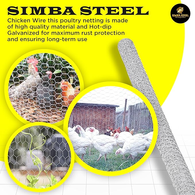 Chicken Wire 72 in x 100 FT x 1” Mesh x 20GA | Poultry Wire Netting | Hot Dipped Galvanised | Hexagonal Galvanized Mesh for Chicken Coop, Rabbit Cage, Fence Barrier