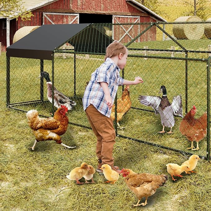 120"x40"x40" Large Walk-in Metal Chicken Coop with Waterproof Anti-UV Cover, Outdoor Chicken Run for Chickens, Ducks, Rabbits & Geese, Heavy-Duty Outdoor Enclosure, Black