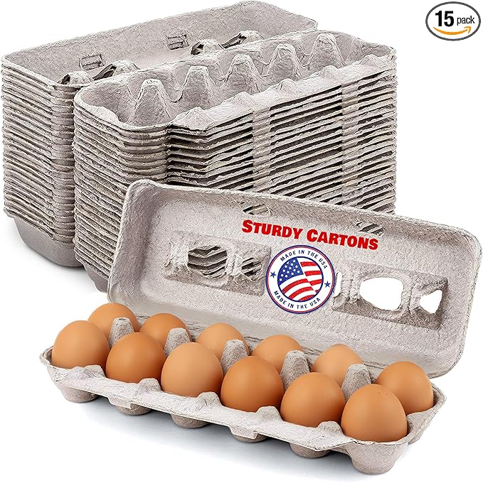 MT Products Blank Natural Pulp Egg Cartons Hold Twelve Eggs 1 Dozen 11.50" x 4.2" x 1.25" - Perfect for Chicken Farm (Pack of 15) - Made in the USA