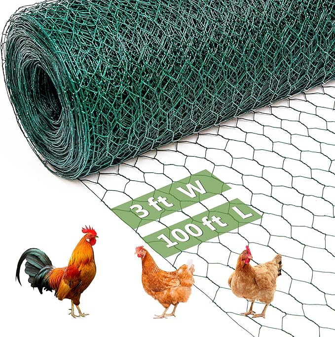 Chicken Wire Fencing Mesh, PVC Coated Galvanized Hexagonal Floral Chicken Wire, Outdoor Anti-Rust Chicken Wire Poultry Netting for Garden Fence