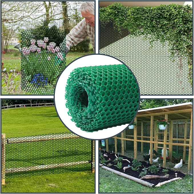 Plastic Wire Mesh Fence, 1.3ft x 50ft /15.7in x 600in Plastic Chicken Wire Fence Mesh Versatile Plastic Fencing Wire Netting Poultry Animal Barrier Fence with 150 Zip Ties for Garden & Farm, Green