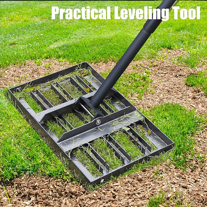 Lawn Leveling rake 17"x9.4" Levelawn Tool with 70.5" Adjustable Long Handle Heavy Duty Landscape Leveling Rake Lawn Leveler Yard Tool for Backyard, Golf Course, Garden, Pasture, Farm