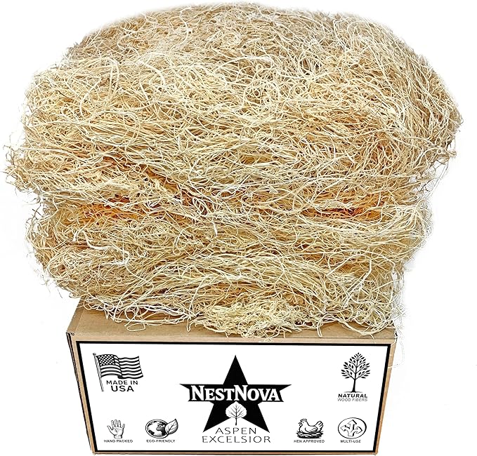 NestNova™ Aspen Excelsior, 2 lb Box of USA-Grown Aspen Fiber. Eco-Friendly Material for Chicken coops, Small pet Bedding, Crafts, and Gift Baskets. Biodegradable and Hand Packed. 2 Boxes (4 lbs)