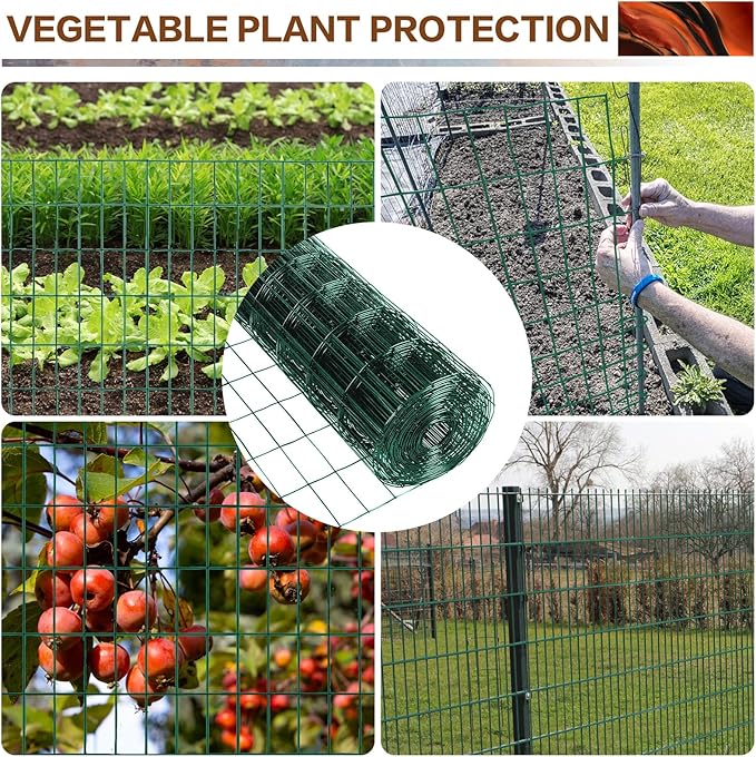 Tongmo 3 ft x 100 ft Green PVC Coated Welded Wire Fence, 16GA Garden Chicken Wire Fence Roll, Mesh Size 2" x 4" Hardware Cloth, Ideal for Yard Protection and Poultry Netting