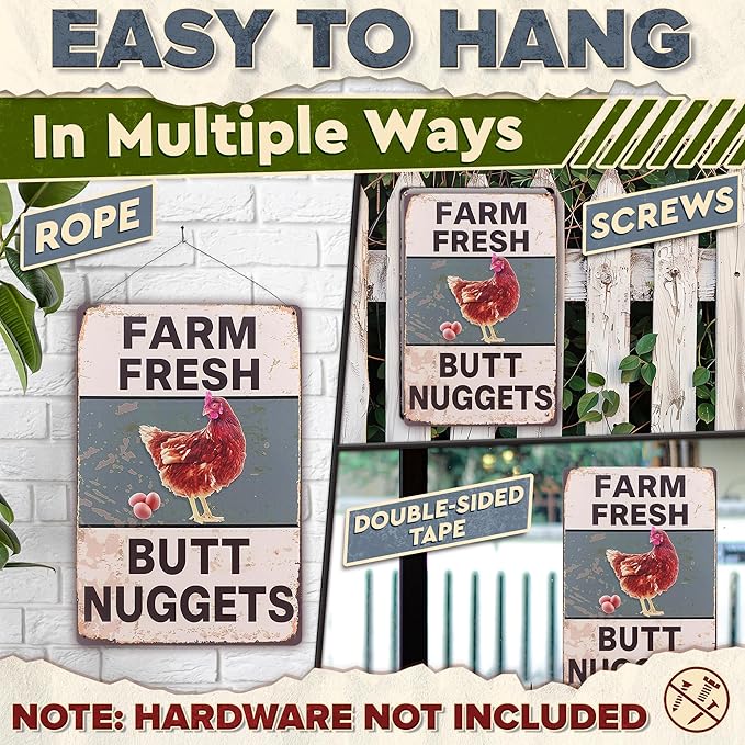 Metal Funny Chicken Coop Signs for Outside 8x12 in – Farm House Kitchen Decorations – Rustic Tin Farmhouse Wall Art and Vintage Chicken Decor for Kitchen, Porch, Barn, Backyard, Garden or Country Home