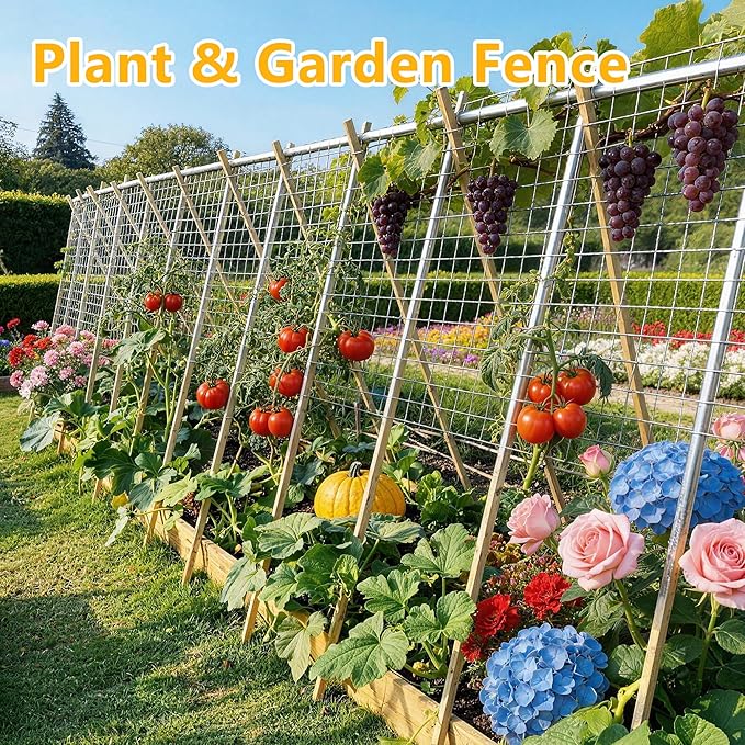 Metal Garden Fence, Hot Dip Galvanized After Welding, 2"x4" 14 Gauge, 72inch H x 50ft L Welded Wire Fencing,2/3/4/5/6ft Tallx50/100 ft Long Hardware Cloth for Yard,Farm,Chicken,Dog,Vegetable Protect