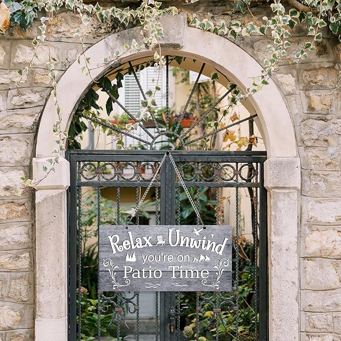 Hotop Patio Decor Patio Sign Decorations Outdoor Metal Porch Wall Decor Rustic Farmhouse Wall Art for Backyard Porch Balcony Gazebo Accessories(12 x 6",Gray)