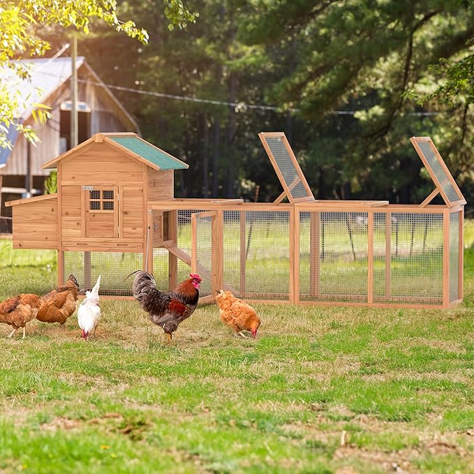 GOJOOASIS 40" Chicken Run Outdoor Wooden Chicken Coop Hen House Poultry Cage w/Wire Fence Indoor and Outdoor Use (B)