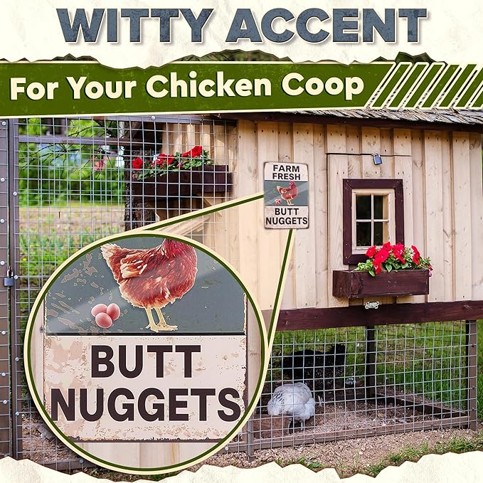 Metal Funny Chicken Coop Signs for Outside 8x12 in – Farm House Kitchen Decorations – Rustic Tin Farmhouse Wall Art and Vintage Chicken Decor for Kitchen, Porch, Barn, Backyard, Garden or Country Home