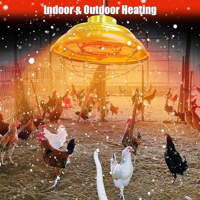 Heat Lamp for Chickens,300W-600W Dual-Temperature Chicken Coop Heater,Carbon Fiber Heating Element,Aluminum Alloy Shade & 6.6' Hanging Chain for Winter Poultry Warmth