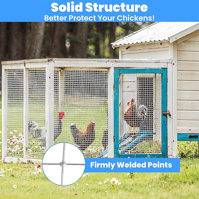 Chicken Wire Mesh,16In×25Ft 23GA, 1/2 Inch Mesh Hot Dipped Galvanized After Welding Hardware Cloth, Cuttable Chicken Netting, Garden Fence Supports, Poultry Netting Cage