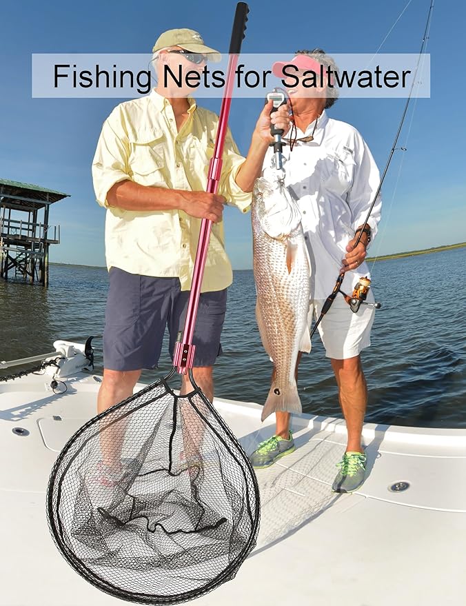 Beoccudo Extra Large Fishing Landing Net - 72"-94" Heavy Duty Telescopic Aluminum Handle, Snag-Free Rubber Mesh for Saltwater Boat, Net Hoop 28x24in, 30in Deep