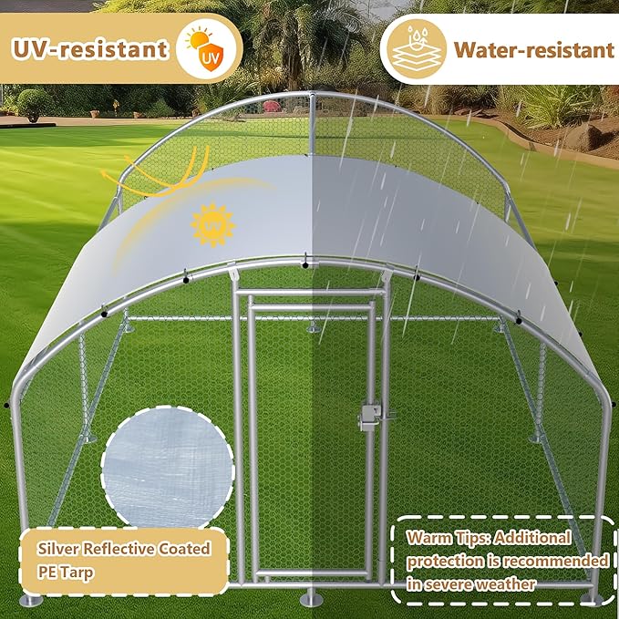 Large Metal Chicken Coop Run, 12.8x9.8x6.2 ft Chicken Runs for Yard with Cover, Walk-in Chicken Pen for 12–18 Hens, Anti-Rust Poultry Cage with Stable Wind-Resistant Dome Roof Design