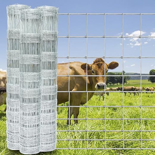4ft x 164ft Galvanized Farm & Field Fence - Heavy Duty Animal Wire Mesh for Cattle, Goat, Deer, Sheep, Hog, Horse - Durable Yard Livestock Protection Fencing