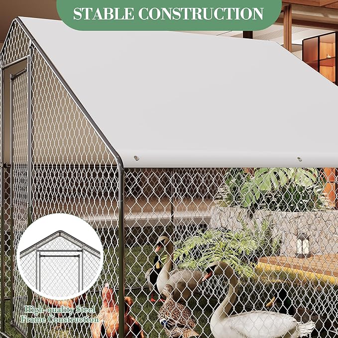 Large Walk-in Chicken Coop with Run, 9.8' x 6.5' Outdoor Chicken Runs for Yard with Cover, Metal Poultry Cage for Chickens, Ducks, Birds