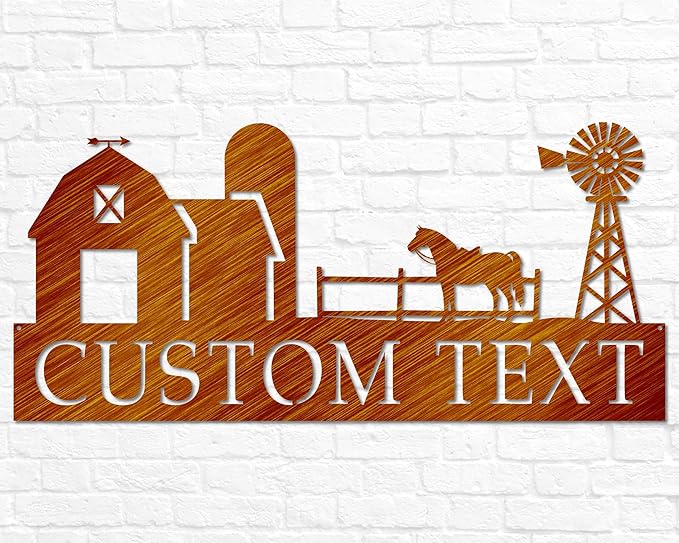 Personalized Metal Ranch Scene Wall Art – Custom Farmhouse Decor, Rustic Country Home Accent, Barn or Yard Decoration