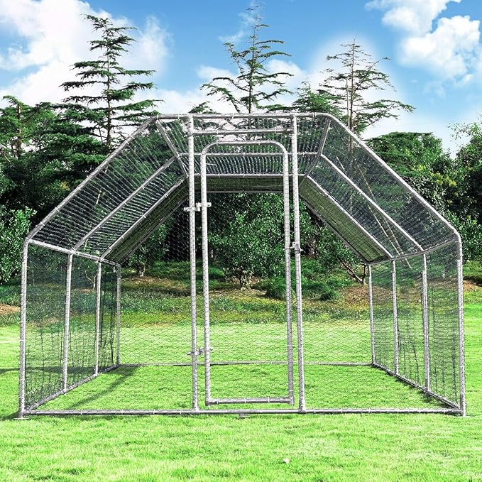 Giantex 18.5ft Large Metal Chicken Coop, Walk-in Chicken Coops Hen Run House Shade Cage with Waterproof and Sun Protection Cover for Outdoor Backyard Farm Use Poultry Cage (18.5 x 9.2 ft, Flat)