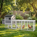 Large Outdoor Chicken Coop, Durable Wooden Hen House with Run & Nesting Box, Anti-UV Waterproof Roof, Sliding Door & Ramp for Backyard Small Animals, Gray