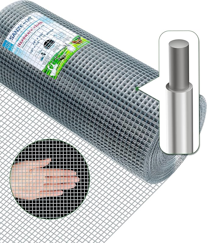 Hardware Cloth,1/4inch 24inx50ft 23 Gauge,Double-Layer Hot-Dip Galvanizing After Welding,Chicken Wire Netting Garden Wire Fencing Rabbit Snake Fence Chicken Coop Plant Supports