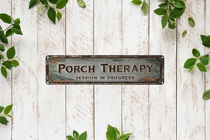 Porch Therapy Metal Sign 4x16in Rustic Boho Plaque for Cabin Porch Yard House Wall Decor Funny Outdoor Art