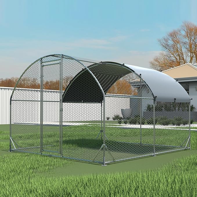 Metal Chicken Coop Run Large Chicken Coop for Yard with Cover Coupe Heavy Duty Poultry Cage for Outside with Waterproof Anti-UV Cover for Outdoor Farm Use Dome Roof Hen House Duck Pen Rabbit Cage