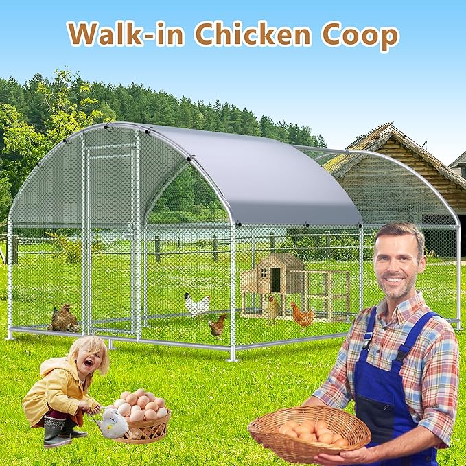 Large Metal Chicken Coop Run, 12.8x9.8x6.2 ft Chicken Runs for Yard with Cover, Walk-in Chicken Pen for 12–18 Hens, Anti-Rust Poultry Cage with Stable Wind-Resistant Dome Roof Design