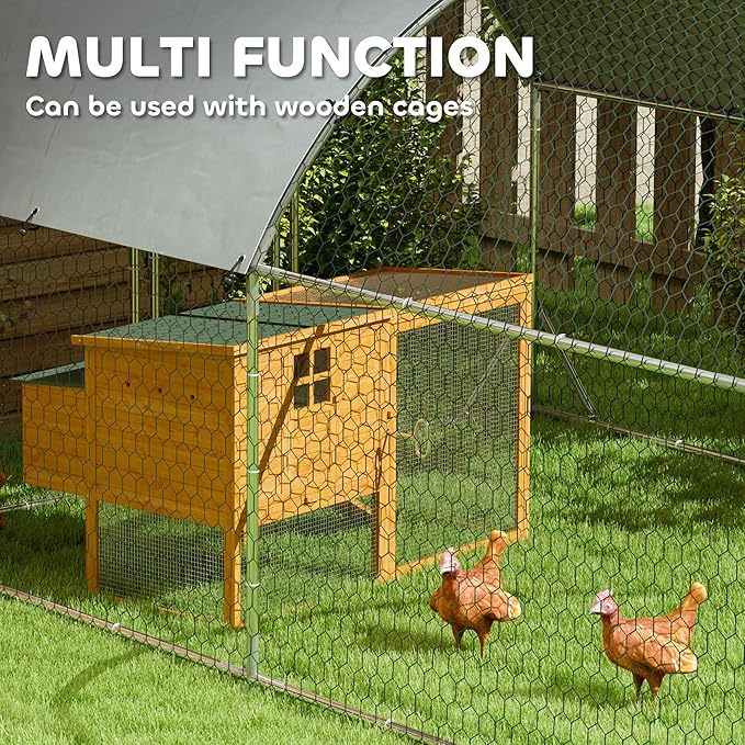 PawHut Large Chicken Coop Metal Chicken Run w/Waterproof and Anti-UV Cover, 2 Lockable Doors, Dome Shaped Walk in Hen House for 30-40 Hens, Ducks, Poultry, Outdoor Yard Farm Use, 9.2' x 31.2' x 6.5'