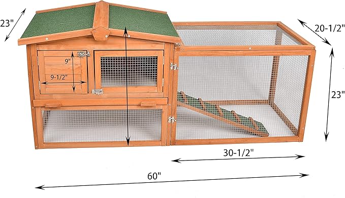 GOJOOASIS 60" Chicken Coop Outdoor Wooden Rabbit Hutch Poultry Cage with Run & Wire Fence for Backyard