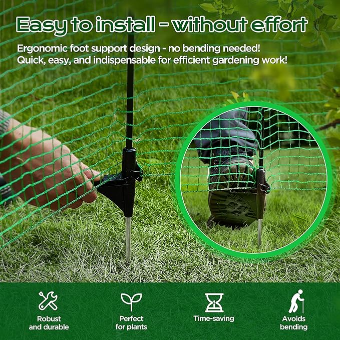 Temporary Fence with Step in Stakes,3‘x50’ Safety Barrier for Dog Snow Plastic Mesh Fencing with Fiberglass Post Windbreak Rope,Movable Fencing Roll for Garden Backyard Outdoor Animal Protect