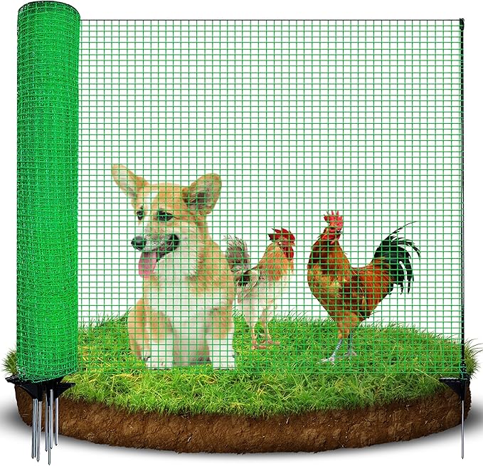 Temporary Fence with Posts, 3'x50' Plastic Fencing Garden Fence Animals Barrier with Fiberglass Stake Windbreak Rope, Portable Snow Fences, Fencing for Dogs Outdoors Backyard (Green)