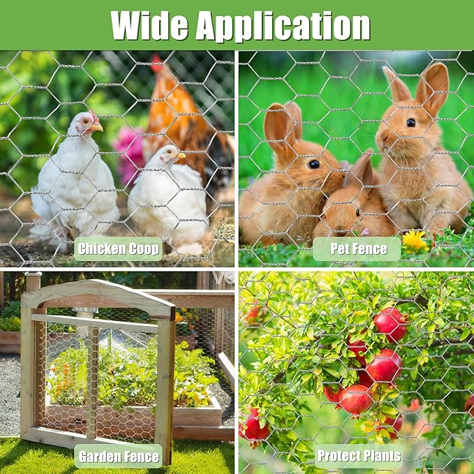 HITTITE Chicken Wire Fencing Mesh, 12 Inch x 100Feet Metal Floral Chicken Wire Fence for Crafts, Hexagonal Galvanized Garden Fence Poultry Netting for Chicken Coop Barrier Rabbit Cage