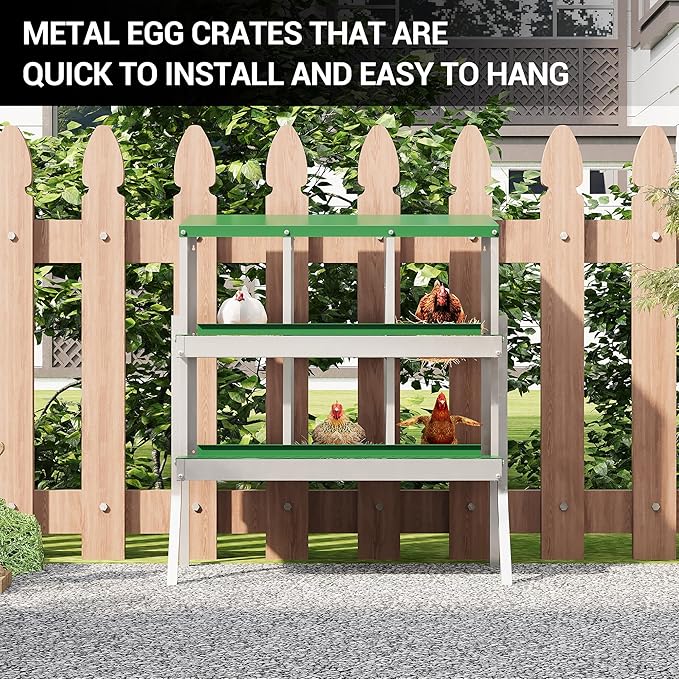 6 Hole Chicken Nesting Box, Galvanized Steel Nesting Boxes with Vented Design, Laying Nesting Boxes for Hens, Wall Mount, Green with Stand