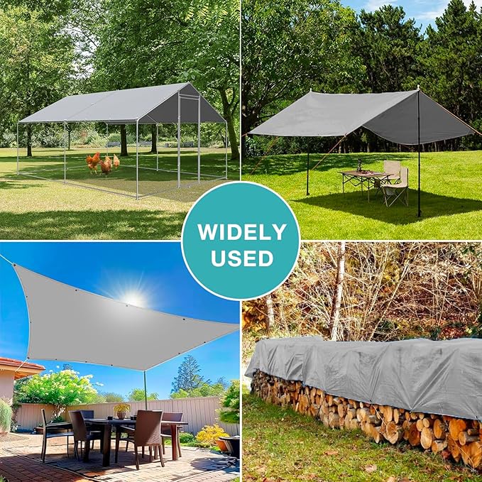 Chicken Coop Cover Waterproof, 11.5 * 6.5 FT Chicken Run Tarp with Ball Bungees Cords, UV Shade Cloth for Yard Large Chicken Coop, Walk-in Chicken Run Pen, Duck Coop Tarp Replacement (2 Pack,Grey)