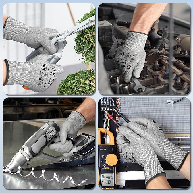 Schwer 12 Pairs Cut Resistant Gloves ANSI A6/A7 (Send Randomly) CR7120 Cut Proof Work Gloves, Touchscreen, for Men and Women Used for Woodworking, Glass Cutting, Construction, Cargo Handling, L