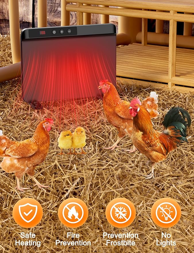 TIMEBAL Chicken Coop Heater with Adjustable Temperature Remote Control, 200 Watts Radiant Heat Flat Panel Heaters for Winter Heating，Energy Efficient Warmer for Chick Poultry Animals, Black